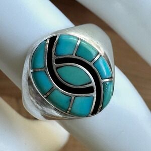 VTG Amy Wesley Zuni Accent Ring Size 8 Turquoise Onyx 925 Sterling 6.5g Signed